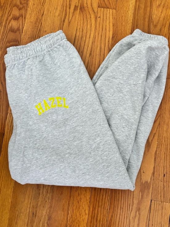 hazel Pants - Hazel Boutique Light Gray Sweatpants with Yellow Logo